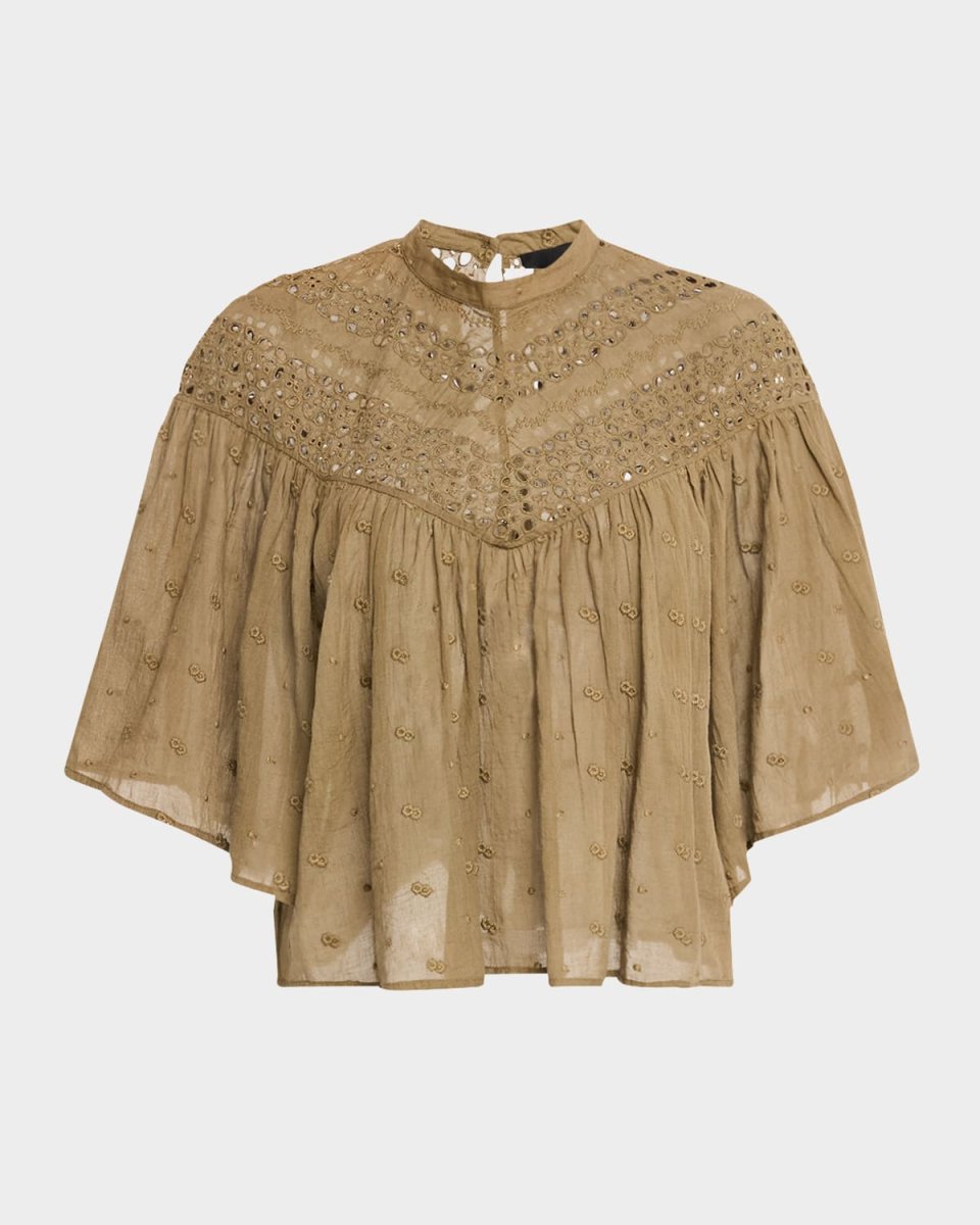 Mikki Eyelet Yoke Washed Cotton Blous